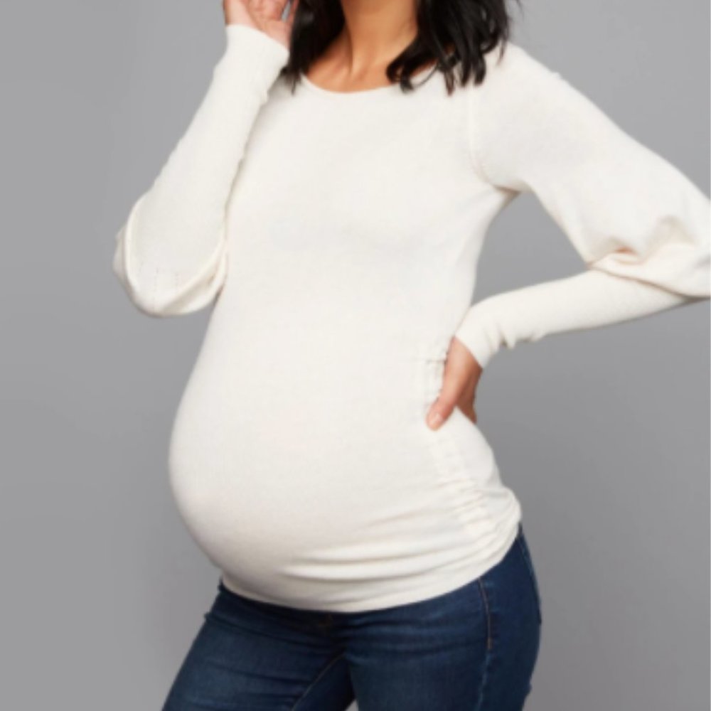 A Pea In The Pod Boat Neck Side Ruched Balloon Long Sleeve Pullover Swea… - Picture 2 of 13